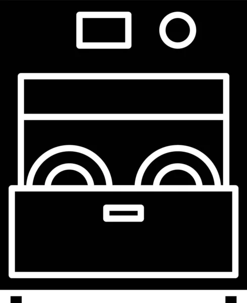 Cocina negra lavavajillas icono de la máquina aislado sobre fondo blanco. Ilustración vectorial — Vector de stock