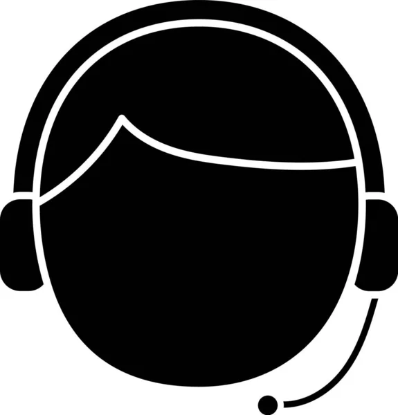 Černý muž s ikonou headsetu izolované na bílém pozadí. Operátor podpory v kontaktu. Koncept pro centrum volání, služba podpory klientů. Vektorová ilustrace — Stockový vektor