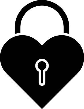 Siyah Kale beyaz arka plan üzerinde izole bir kalp simgesi şeklinde. Kilitli Kalp. Aşk sembolü ve anahtar deliği işareti. Vektör İllüstrasyonu