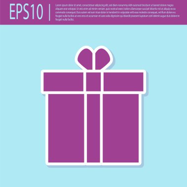 Retro mor hediye kutusu ve turkuaz arka planda izole edilmiş kalp ikonu. Sevgililer Günü. Vektör İllüstrasyonu