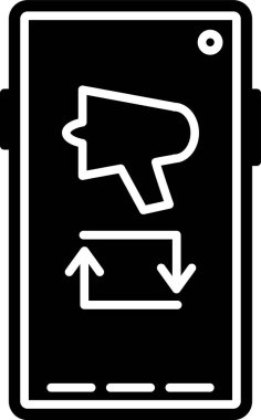 Siyah haberi yay, cep telefonu simgesi üzerine megafon beyaz arka planda izole edilmiş. Vektör İllüstrasyonu