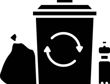 Beyaz arkaplanda izole edilmiş geri dönüşüm sembolü simgesi olan siyah geri dönüşüm kutusu. Çöp kutusu simgesi. Çöp kutusu tabelası. Geri dönüşüm sepeti. Vektör İllüstrasyonu