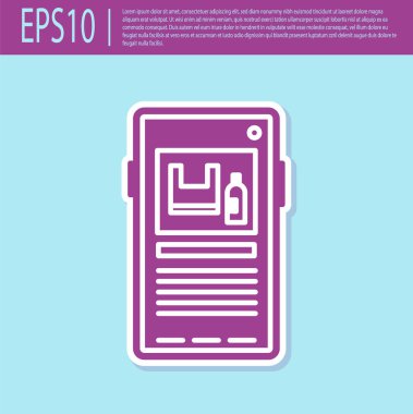 Retro mor durdurma plastik kirliliği simgesi turkuaz arka planda izole edildi. Ekolojik poster. Vektör İllüstrasyonu