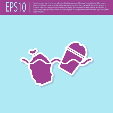 Retro mor. Okyanus ikonunun kirliliği sorunu. Turkuaz arka planda izole edilmiş. Çöpler, plastikler, denizdeki poşetler. Vektör İllüstrasyonu