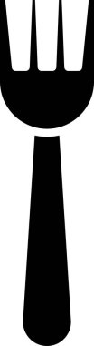 Siyah tek kullanımlık plastik çatal simgesi beyaz arkaplanda izole edilmiş. Vektör İllüstrasyonu