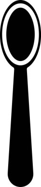 Siyah tek kullanımlık plastik kaşık simgesi beyaz arkaplanda izole edilmiş. Vektör İllüstrasyonu