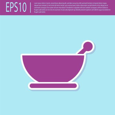 Retro mor havan ve tokmak simgesi turkuaz arka planda izole edildi. Vektör İllüstrasyonu