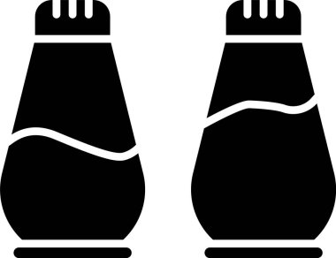 Beyaz arka planda izole edilmiş siyah tuz ve biber ikonu. Yemek pişirme baharatları. Vektör İllüstrasyonu