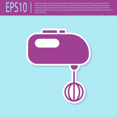 Retro mor elektirik karıştırıcı simgesi turkuaz arka planda izole edildi. Mutfak blenderi. Vektör İllüstrasyonu