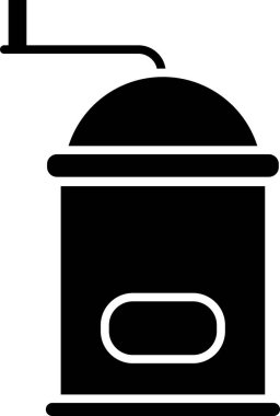 Siyah manuel kahve öğütücü simgesi beyaz arkaplanda izole edilmiş. Vektör İllüstrasyonu