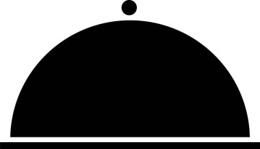 Beyaz arka planda izole edilmiş bir tepsi yiyecek ikonu ile kaplanmış. Tepsi ve kapak. Kapaklı bir restoran saati. Mutfak eşyaları sembolü. Vektör İllüstrasyonu