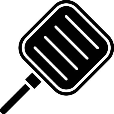 Siyah kızartma tavası simgesi beyaz arkaplanda izole edildi. Kızartma veya kızartma gıda sembolü. Vektör İllüstrasyonu