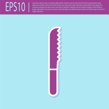 Retro mor ekmek bıçağı ikonu turkuaz arka planda izole edildi. Çatal bıçak sembolü. Vektör İllüstrasyonu