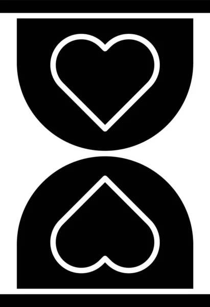 Black Heart w centrum stary ikona klepsydry izolowane na białym tle. Walentynki. Ilustracja wektora — Wektor stockowy