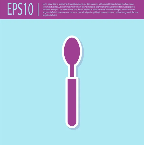 Icono de cuchara púrpura retro aislado sobre fondo turquesa. Utensil de cocina. Signo de cubertería. Ilustración vectorial — Vector de stock