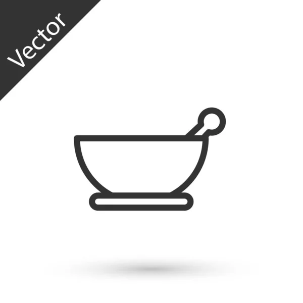 Grey line Mortar and pestle icon isolated on white background. Vector Illustration — Stock Vector