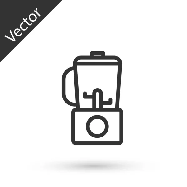 Línea gris Icono de licuadora aislado sobre fondo blanco. Cocina eléctrica licuadora estacionaria con tazón. Cocinar batidos, cócteles o jugos. Ilustración vectorial — Vector de stock