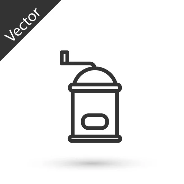 Línea gris Icono molinillo de café manual aislado sobre fondo blanco. Ilustración vectorial — Vector de stock