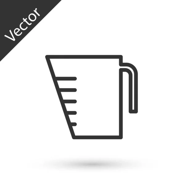 Línea gris Taza de medición para medir alimentos secos y líquidos icono aislado sobre fondo blanco. vaso de precipitados de plástico con mango. Ilustración vectorial — Vector de stock