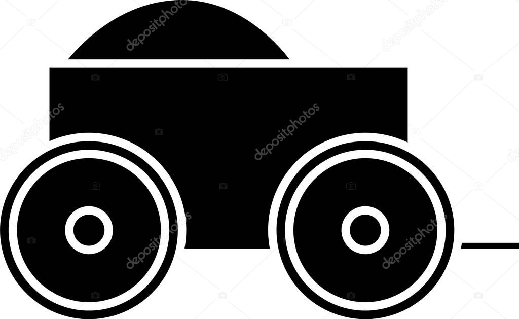 Black Wooden four-wheel cart with hay icon isolated on white background. Vector Illustration