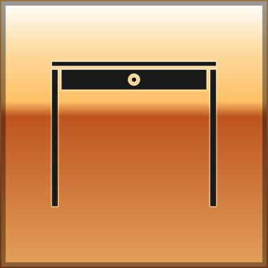 Altın arka planda siyah tahta masa simgesi izole edildi. Vektör İllüstrasyonu