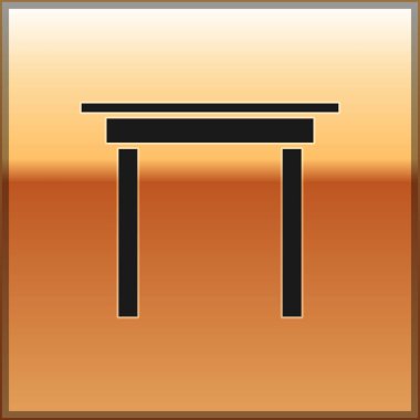 Altın arka planda siyah tahta masa simgesi izole edildi. Vektör İllüstrasyonu