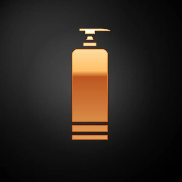 Gold Creme oder Lotion kosmetische Tube Symbol isoliert auf schwarzem Hintergrund. Körperpflegeprodukte für Männer. Vektorillustration — Stockvektor
