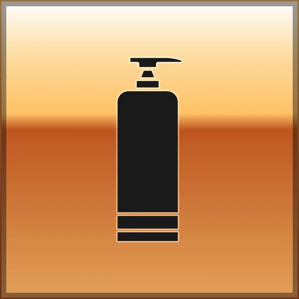 Crema negra o loción icono de tubo cosmético aislado sobre fondo dorado. Productos para el cuidado del cuerpo para hombres. Ilustración vectorial — Vector de stock