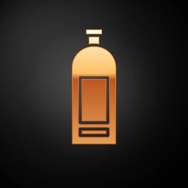 Gold Bottle of shampoo icon isolated on black background. Vector Illustration — Stock Vector