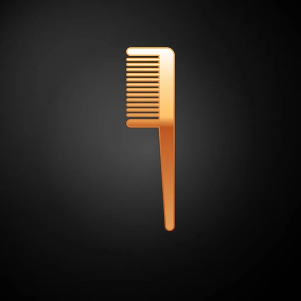 Gold Hairbrush icon isolated on black background. Comb hair sign. Barber symbol. Vector Illustration — Stock Vector
