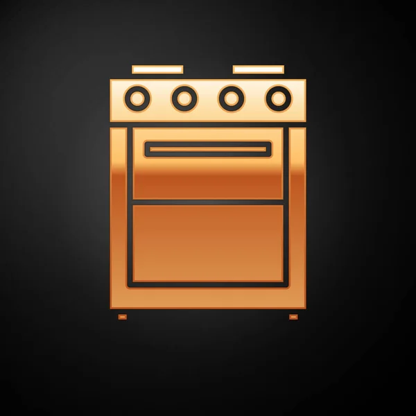 Icono del horno de oro aislado sobre fondo negro. letrero horno de gas estufa. Ilustración vectorial — Vector de stock