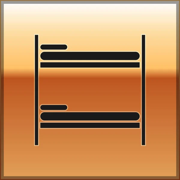 Schwarzes Etagenbett-Symbol isoliert auf goldenem Hintergrund. Vektorillustration — Stockvektor
