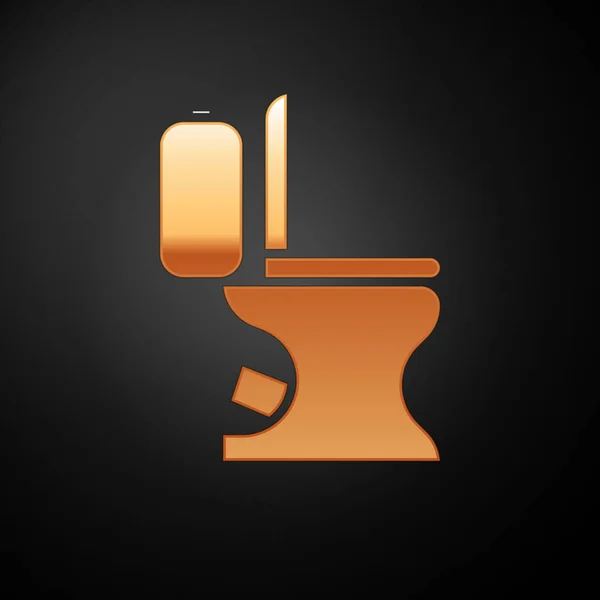 Goldfarbenes Symbol der Toilettenschüssel isoliert auf schwarzem Hintergrund. Vektorillustration — Stockvektor