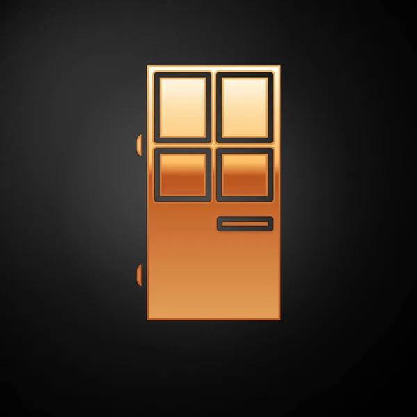 Icona porta chiusa in oro isolata su sfondo nero. Illustrazione vettoriale — Vettoriale Stock