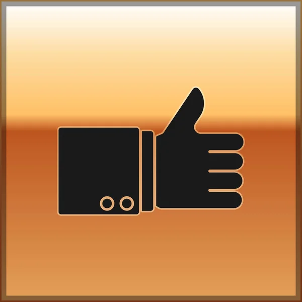 Black Hand thumb up icon isolated on gold background. Vector Illustration — 스톡 벡터