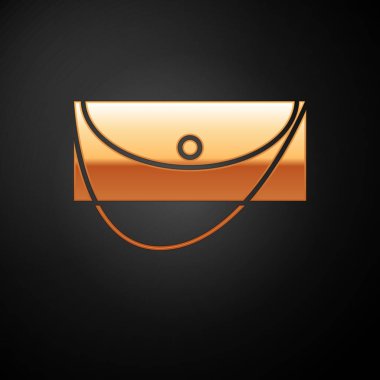 Altın debriyaj çantası simgesi siyah arkaplanda izole edildi. Kadın el çantası. Vektör İllüstrasyonu