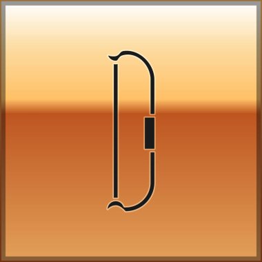 Siyah ortaçağ yay ikonu altın arka planda izole edilmiş. Ortaçağ silahı. Vektör İllüstrasyonu