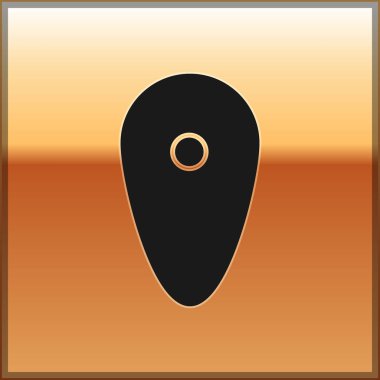 Siyah Kalkan simgesi altın arka planda izole edildi. Gardiyan. Güvenlik, güvenlik, koruma, gizlilik kavramı. Vektör İllüstrasyonu