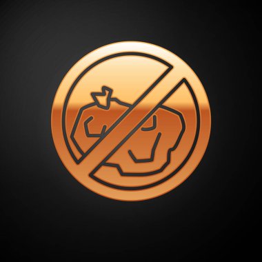 Altın. Siyah arkaplanda çöp simgesi yok. Vektör İllüstrasyonu