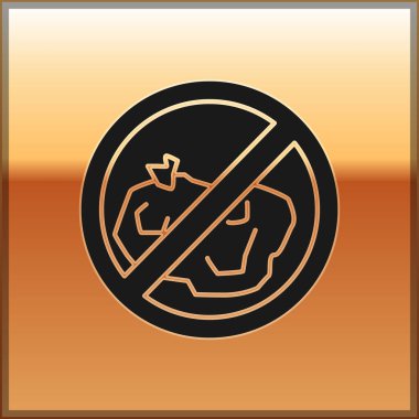 Siyah Hiçbir çöp simgesi altın arka planda izole. Vektör İllüstrasyonu