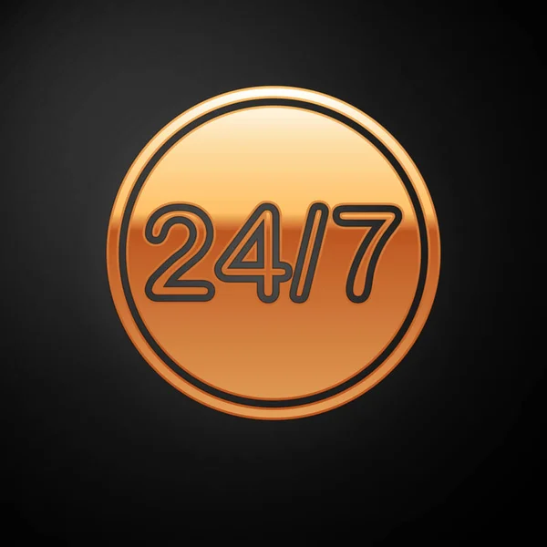 Arany óra 24 órás ikon izolált fekete háttér. Egész nap ciklikus ikon. 24 óra szolgáltatási szimbólum. Vektoros illusztráció — Stock Vector