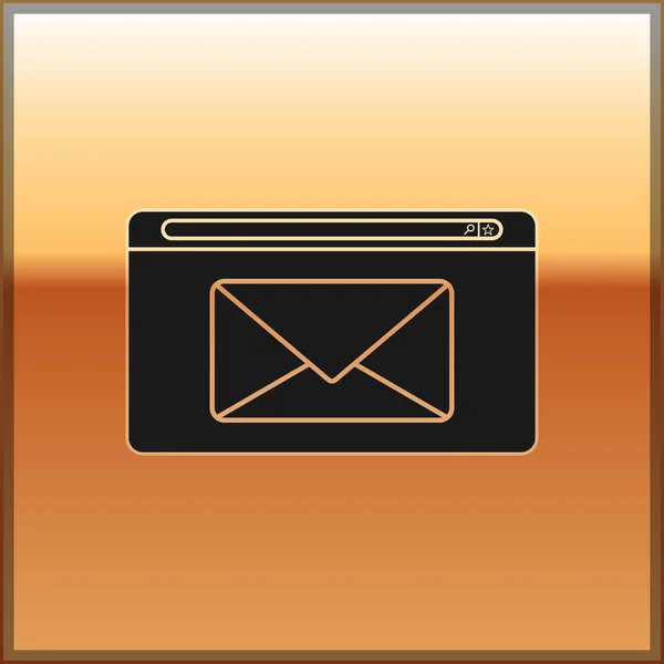 Black Mail et e-mail icône isolée sur fond or. E-mail du symbole de l'enveloppe. Signe de message électronique. Illustration vectorielle — Image vectorielle