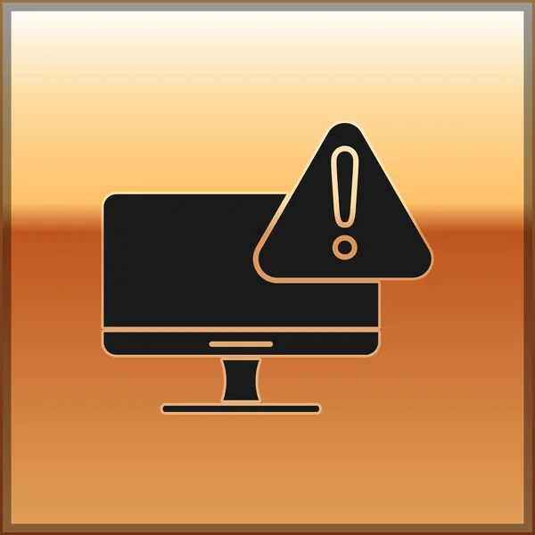Schwarzer Computermonitor mit Ausrufezeichen-Symbol auf goldenem Hintergrund. Alarmmeldung Smartphone-Benachrichtigung. Vektorillustration — Stockvektor