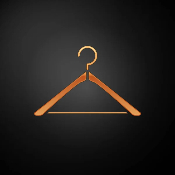 Gold Hanger wardrobe icon isolated on black background. Cloakroom icon. Clothes service symbol. Laundry hanger sign. Vector Illustration — Stock Vector