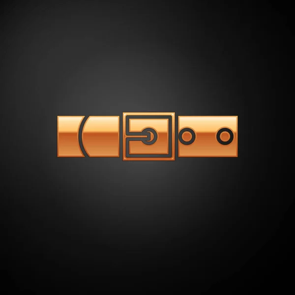 Gold Leather belt with buttoned steel buckle icon isolated on black background. Vector Illustration — 스톡 벡터