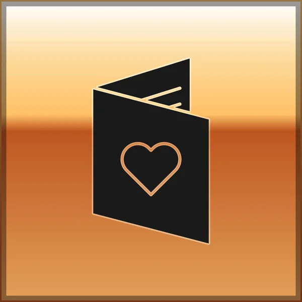 Schwarzer Valentinstag-Flyer mit Herzsymbol auf goldenem Hintergrund. Festplakatvorlage für Einladung oder Grußkarte. Vektorillustration — Stockvektor