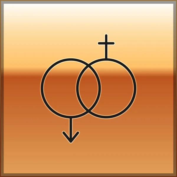 Schwarzes Gender-Symbol auf goldenem Hintergrund. Symbole von Männern und Frauen. Sexsymbol. Valentinstag-Konzept. Vektorillustration — Stockvektor