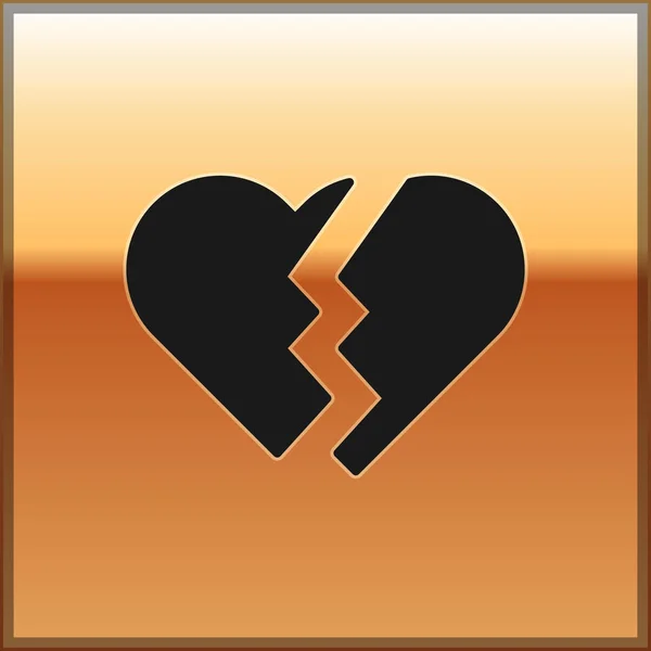 Corazón roto negro o icono de divorcio aislado sobre fondo dorado. Símbolo de amor. Día de San Valentín. Ilustración vectorial — Archivo Imágenes Vectoriales