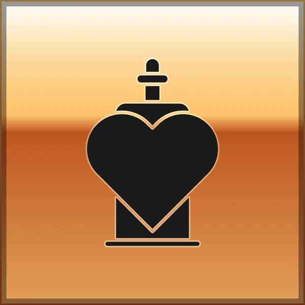 Schwarze Flasche mit Liebestrank-Symbol isoliert auf goldenem Hintergrund. Valentinstag-Symbol. Vektorillustration — Stockvektor