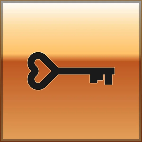 Black Key ve tvaru srdce ikona izolované na zlatém pozadí. Symbol Valentýna. Vektorová ilustrace — Stockový vektor